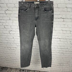 Free People Grey Distressed Denim High Rise Raw Hem Stretch Jeans Size 29x30